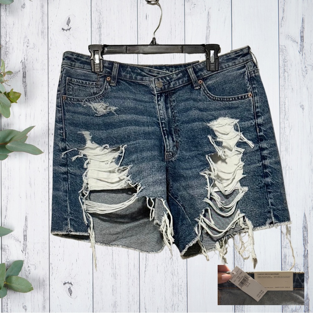 American Eagle Outfitters High Waist Ripped Denim Shorts
